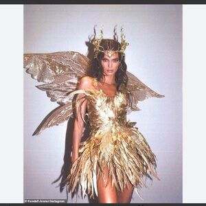 Kendall Jenner Inspired Gold Fairy Feather Costume Dress